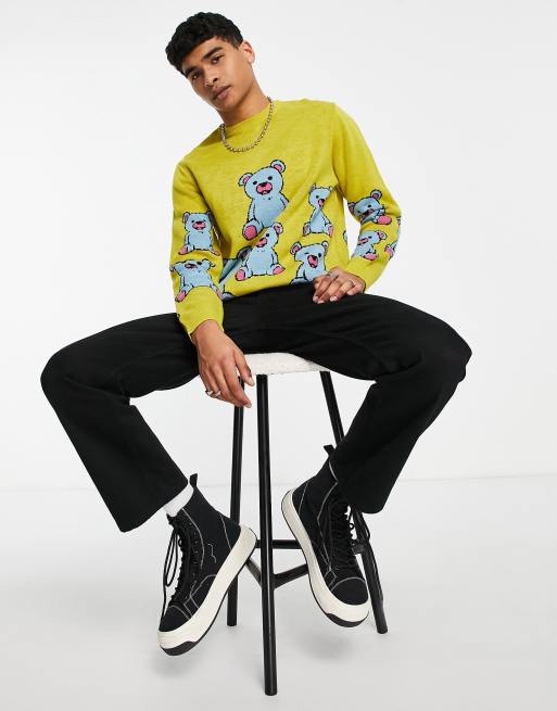ASOS DESIGN - Gul striktrøje med bamsemønster