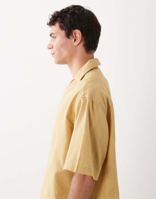 ASOS DESIGN – Gul, strukturerad skjorta i dra på-modell och oversize med boxig passform, 4 av 5