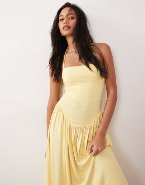 ASOS DESIGN - Gul sundress med lavtsiddende talje og halterneck - view 1