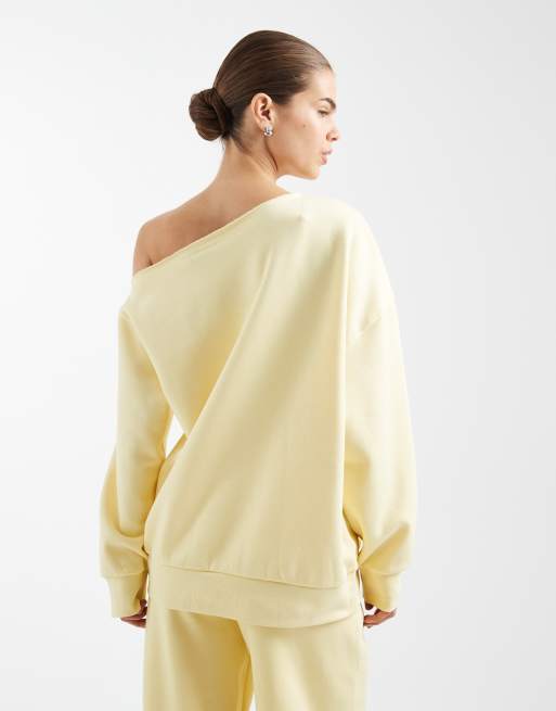 ASOS DESIGN – Gul sweatshirt med bara axlar och borstad insida, 4 av 4