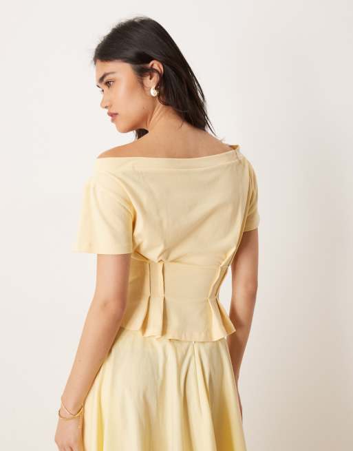 ASOS DESIGN – Gul t-shirt med bara axlar och indragen midja, 4 av 4