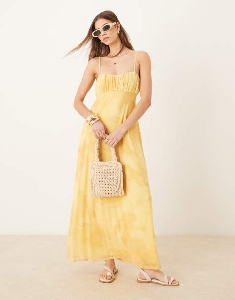 ASOS DESIGN - Gul tea-midikjole med cami-bindestropper og blomstermønster - view 1