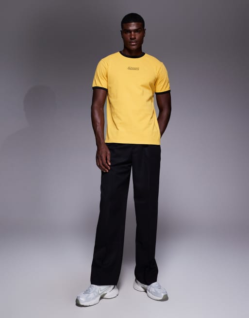 ASOS DESIGN – Gul, tvättad, kraftig t-shirt med kantrand och texttryck , 2 av 5