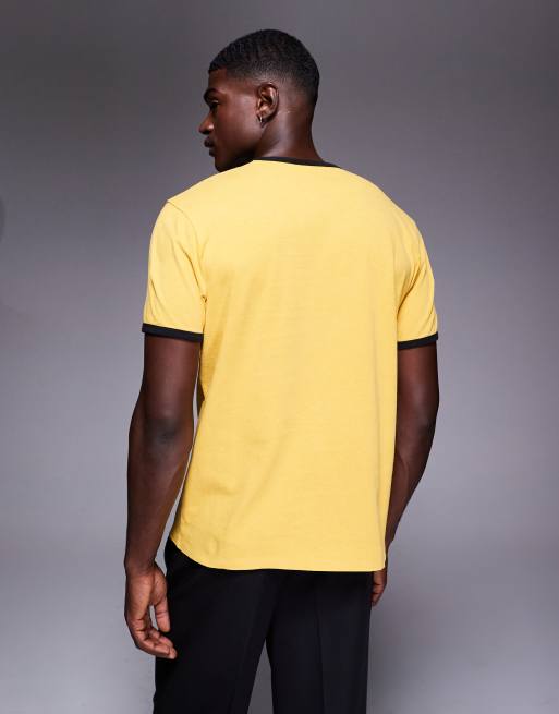 ASOS DESIGN – Gul, tvättad, kraftig t-shirt med kantrand och texttryck , 3 av 5