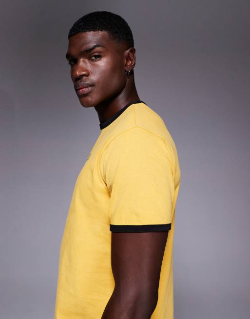 ASOS DESIGN – Gul, tvättad, kraftig t-shirt med kantrand och texttryck , 4 av 5