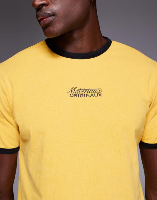 ASOS DESIGN – Gul, tvättad, kraftig t-shirt med kantrand och texttryck , 5 av 5