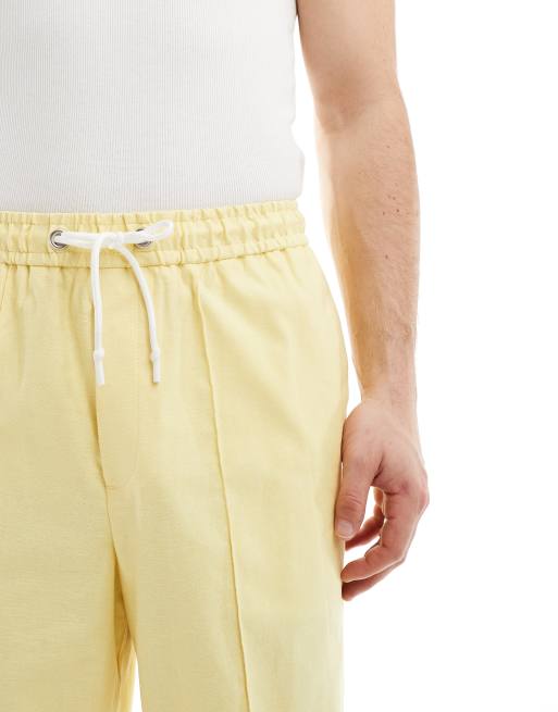 ASOS DESIGN – Gula finbyxor i linnemix med vida ben och resårmidja, 3 av 5