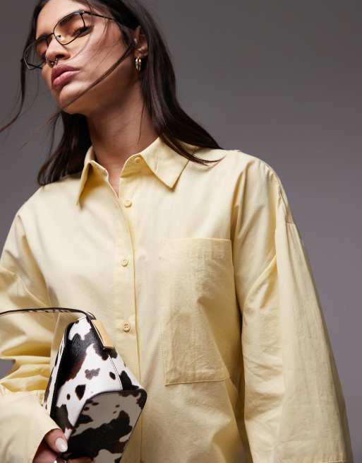 ASOS DESIGN – Gulbeige, oversize skjorta i poplin med öppen detalj baktill