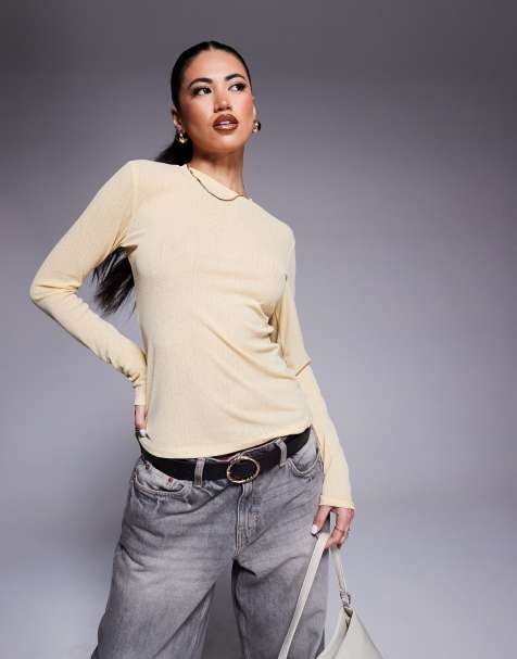 ASOS DESIGN – Gulbeige, ribbad topp i DryHandle-material och lång modell med rund halsringning - view 1