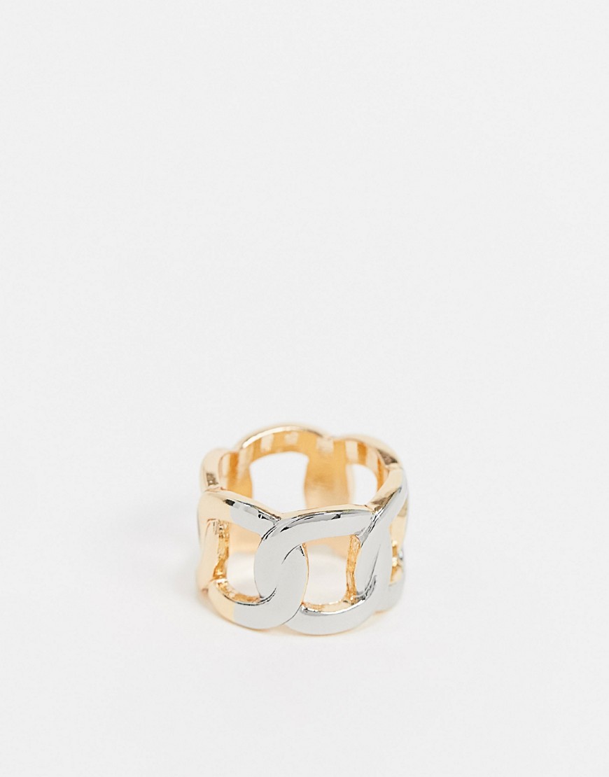 ASOS DESIGN – Guld- och silverfärgad ring i kedjestil-Flerfärgad