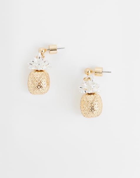 ASOS DESIGN – Guld- och silverfärgade små örhängen med ananasdesign - view 1