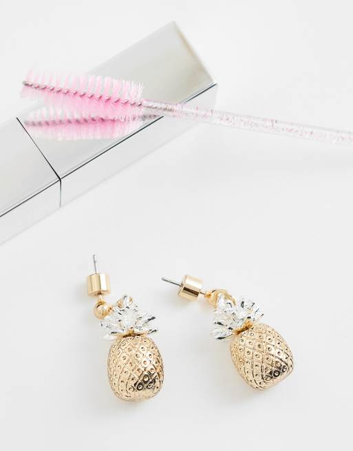 ASOS DESIGN – Guld- och silverfärgade små örhängen med ananasdesign, 2 av 4