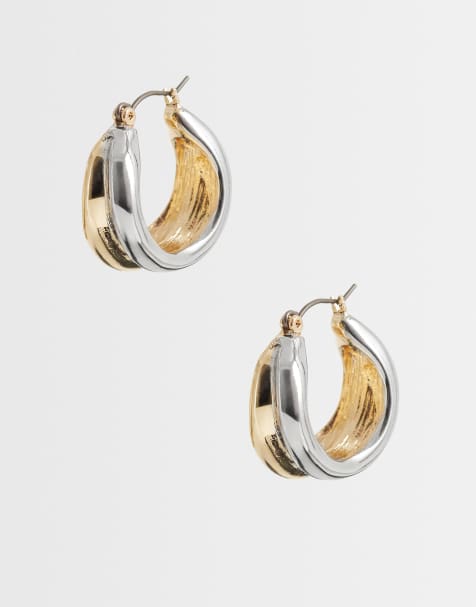 ASOS DESIGN - Guld- og sølvfarvede hoop-øreringe med tofarvede detaljer - view 1