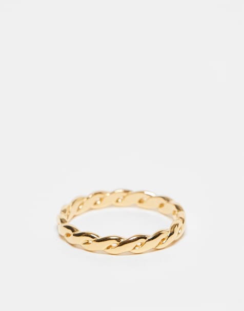 ASOS DESIGN - Guldbelagt båndring i sterlingsølv med snoet rebdesign - view 1