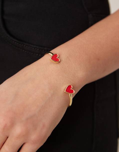 ASOS DESIGN – Guldfärgad armring med emaljerade hjärtdetaljer - view 1