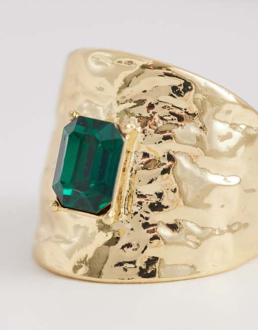 ASOS DESIGN – Guldfärgad, bred ring med grön sten, 2 av 3