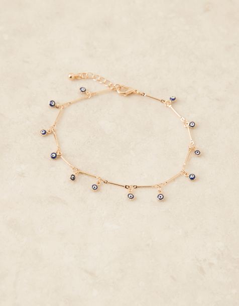 ASOS DESIGN – Guldfärgad fotlänk med öga och fin kedja - view 1