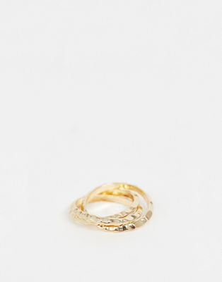 ASOS DESIGN – guldfärgad hamrad ring med tre band