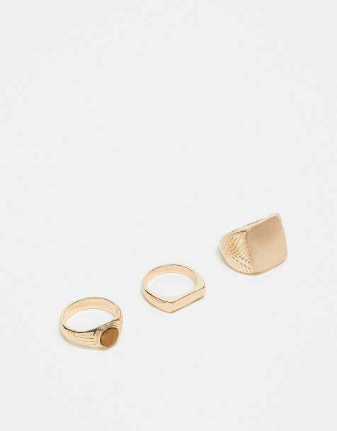 ASOS DESIGN – Guldfärgad klackring med halvädelstenen tigeröga, 3-pack - view 1