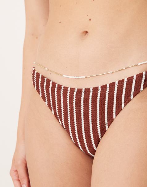 ASOS DESIGN – Guldfärgad magkedja med vita pärlor - view 1