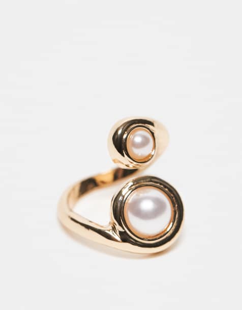 ASOS DESIGN – Guldfärgad ring i omlottdesign med fuskpärlor - view 1