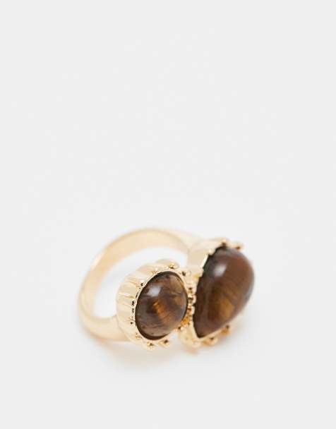 ASOS DESIGN – Guldfärgad ring i omlottdesign med halvädelstenen tigeröga - view 1