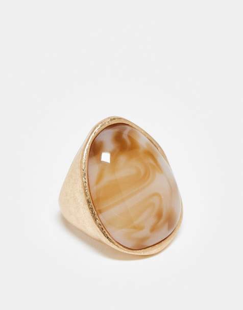 ASOS DESIGN – Guldfärgad ring i oversize med marmormönstrad sten i harts - view 1
