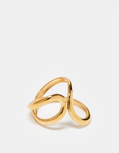 ASOS DESIGN – Guldfärgad ring i vattentåligt, rostfritt stål med öppen design - view 1