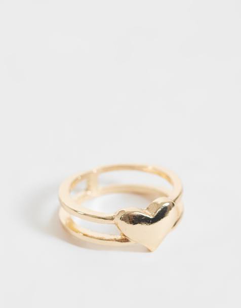 ASOS DESIGN – Guldfärgad ring med dubbla band och hjärtdetaljer - view 1