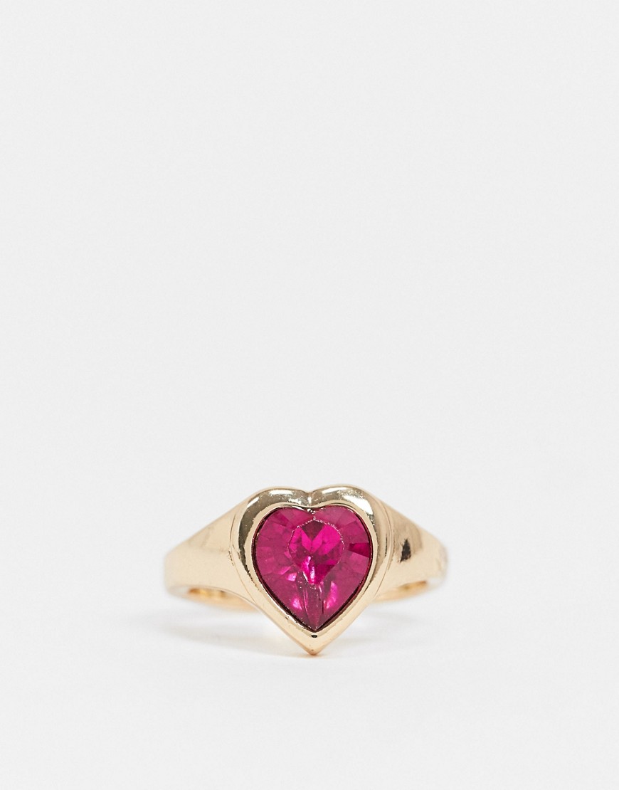 ASOS DESIGN – Guldfärgad ring med lila hjärtformad sten