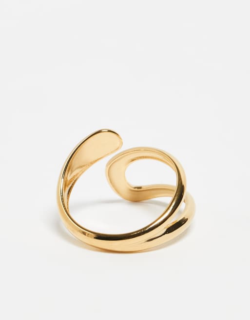 ASOS DESIGN – Guldfärgad ring med omlottdesign i vattentåligt, rostfritt stål, 2 av 3