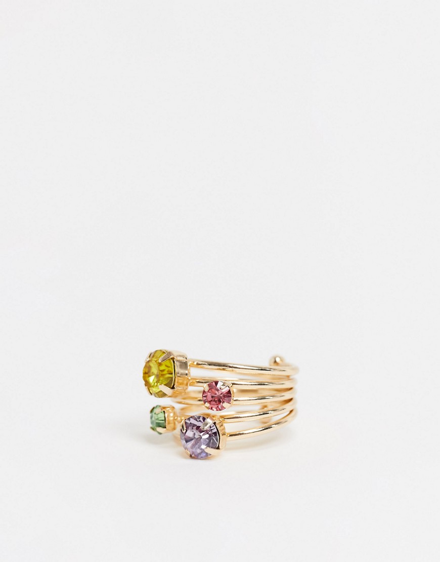 ASOS DESIGN - Guldfärgad ring med regnbågsfärgade kristaller