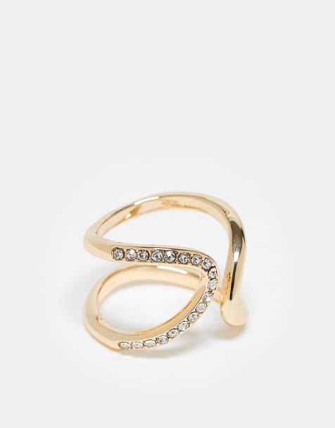 ASOS DESIGN – Guldfärgad ring med strass i omlottdesign - view 1