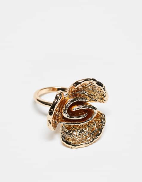 ASOS DESIGN – Guldfärgad ring med texturerad blomdesign - view 1