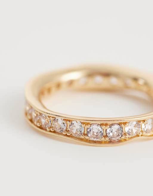 ASOS DESIGN – Guldfärgad ring med vågig kant och kristallsten, 2 av 3