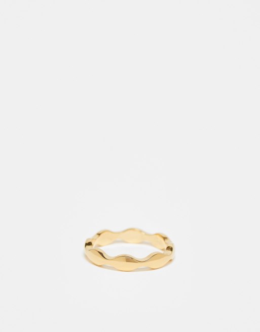 ASOS DESIGN – Guldfärgad, vattentålig ring med vågig detalj av rostfritt stål