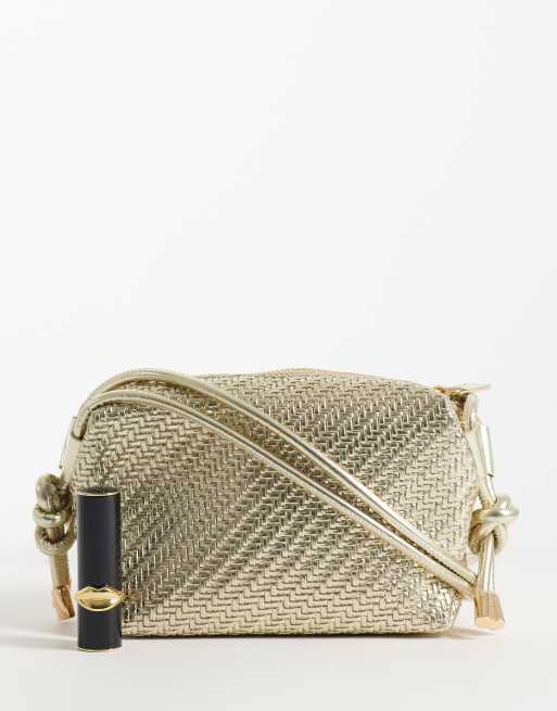 ASOS DESIGN – Guldfärgad, vävd, liten axelremsväska, 2 av 4