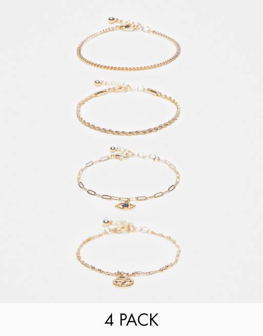 ASOS DESIGN – Guldfärgade armband med ögon- och ormberlocker, 4-pack