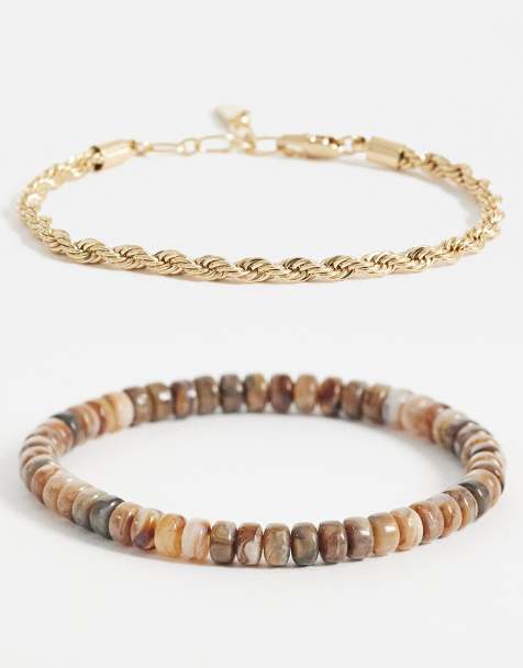ASOS DESIGN – Guldfärgade armband med runda pärlor och repkedja, 2-pack - view 1
