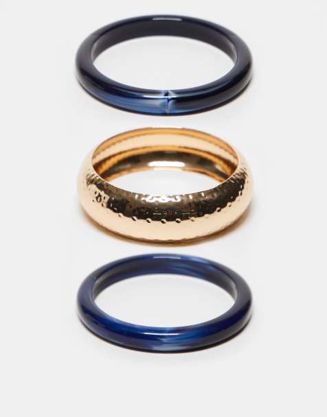 ASOS DESIGN – Guldfärgade armringar med mörkblå hartsdetaljer, 3-pack - view 1