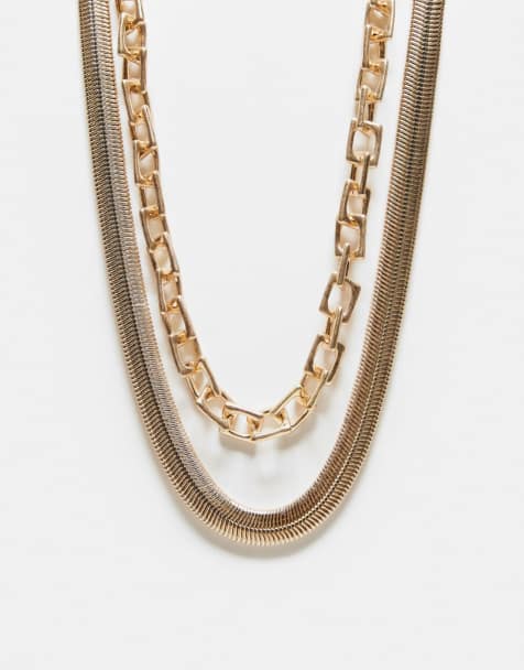 ASOS DESIGN – Guldfärgade, borstade, grova halsband, 2-pack - view 1