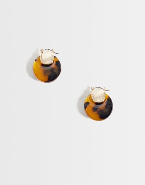 ASOS DESIGN – Guldfärgade creoler med brun spräcklig harts - view 1