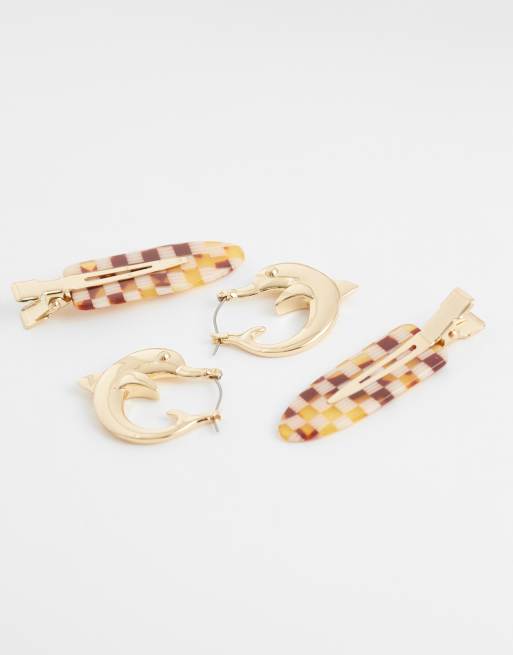 ASOS DESIGN – Guldfärgade creoler med delfindesign, 3 av 4