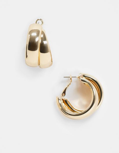 ASOS DESIGN – Guldfärgade creoler med grov, korsad design - view 1