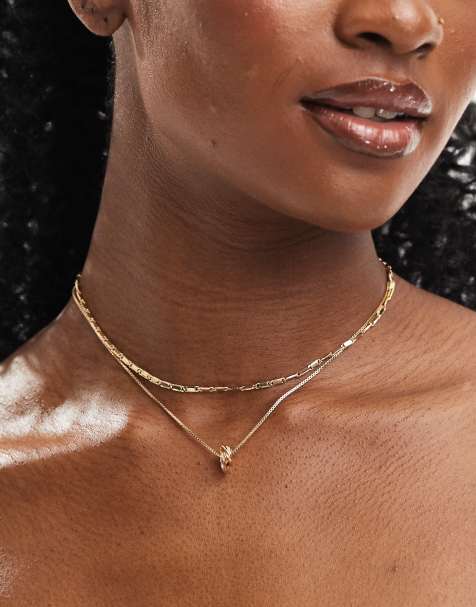 ASOS DESIGN – Guldfärgade halsband med texturerad kedja och knut, 2-pack - view 1