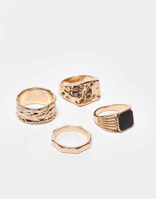 ASOS DESIGN – Guldfärgade klackringar med smält design, 4-pack - view 1