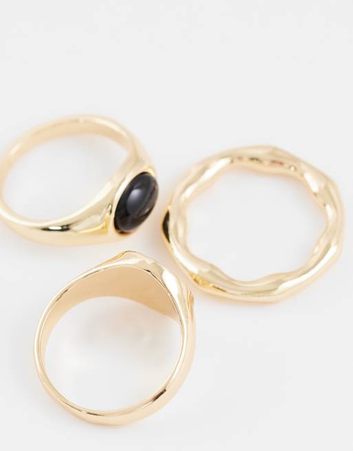 ASOS DESIGN – Guldfärgade klackringar med sten och St Christopher-design, 3-pack, 2 av 3