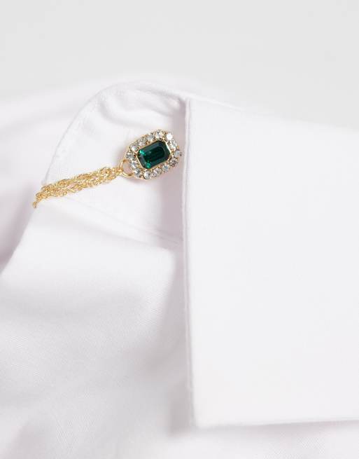 ASOS DESIGN – Guldfärgade kragsmycken med kedjor och smaragdgröna kristaller, 3 av 3