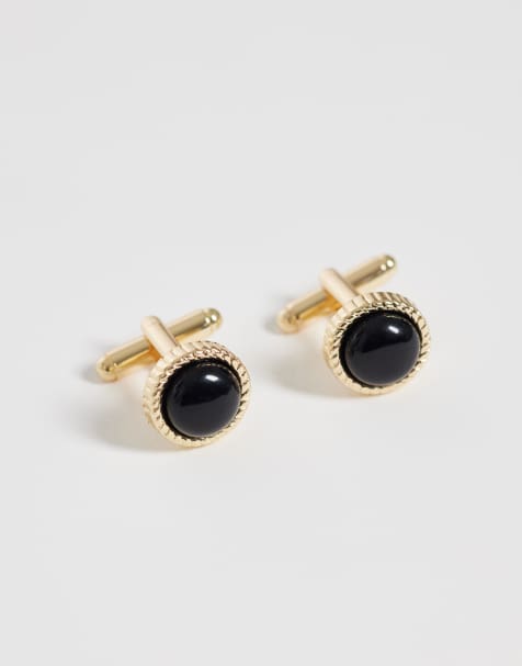 ASOS DESIGN – Guldfärgade manschettknappar med reptextur och halvädelstenen onyx - view 1