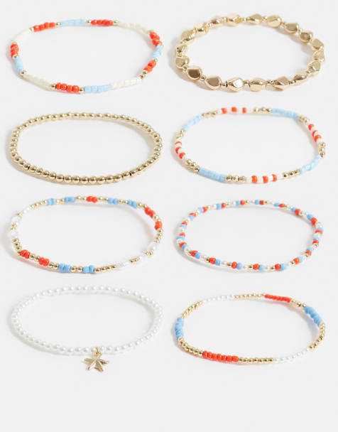 ASOS DESIGN – Guldfärgade och blå, stretchiga armband i flerpack - view 1